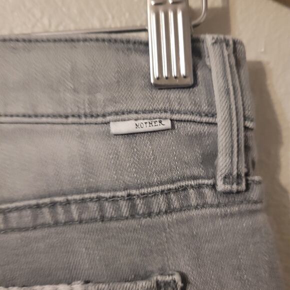Mother The Dropout Holy Smokes Denim Jeans Womens 27 Grey Tapered Distressed - Picture 7 of 13